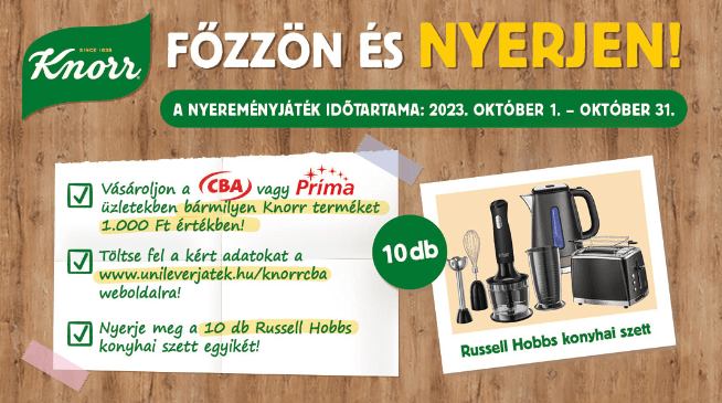 CBA – Knorr nyereményjáték Főzzön ls nyerjen! A játék október 31-ig tart!