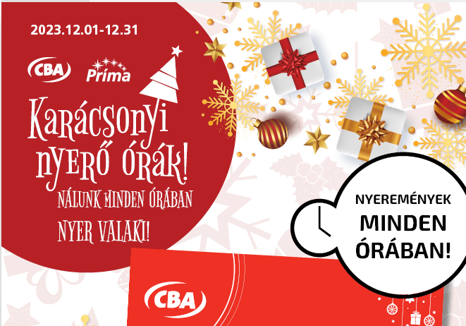 CBA, Príma nyereményjáték 2023 Karácsonyi nyerő órák